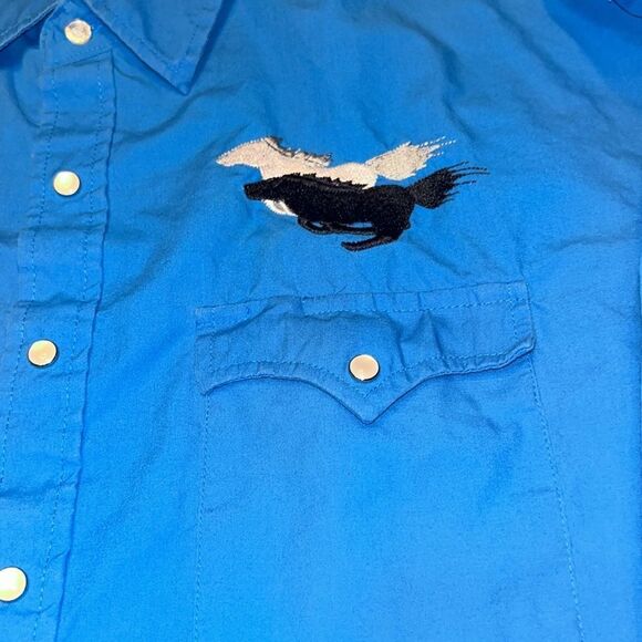 Vintage Blair Wild Mustangs Western Shirt Blue L - Picture 2 of 9